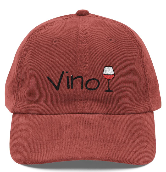 Vino embroidered cap in Burgundy corduroy