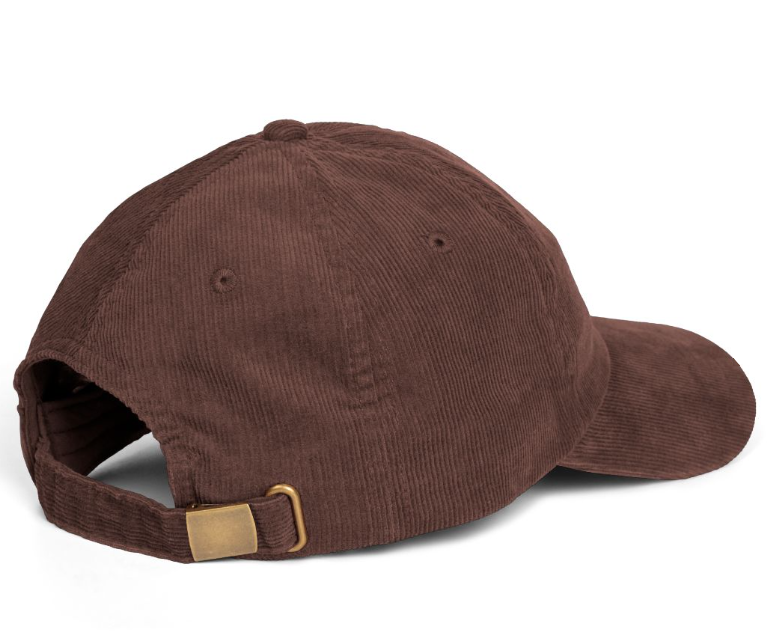 Tiramisù cap in Dark Brown corduroy, rear-side buckle view