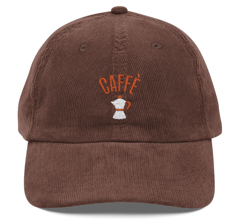 Caffè embroidered cap in Dark Brown corduroy