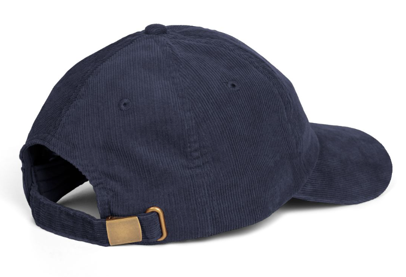 Tutto Passa cap in Navy Blue corduroy, rear-side buckle view