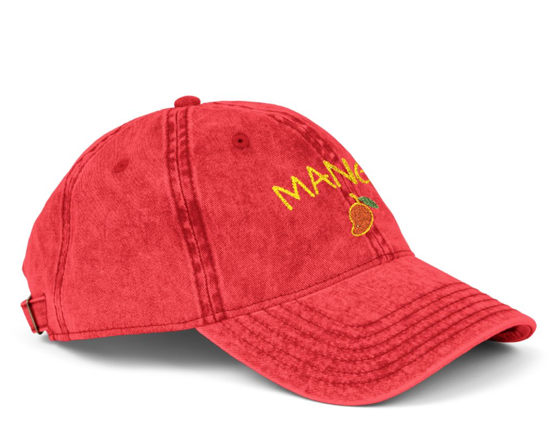Mango embroidered cap in Red, angled view