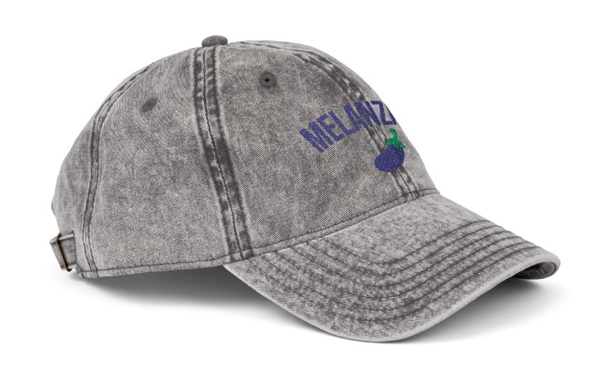 Melanzana embroidered cap in Charcoal Grey, angled view
