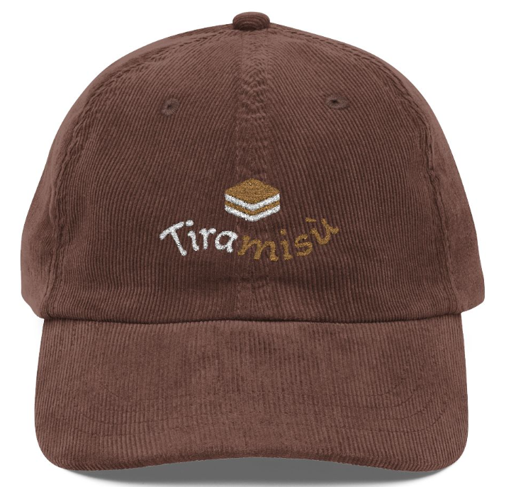 Tiramisù embroidered cap in Dark Brown corduroy