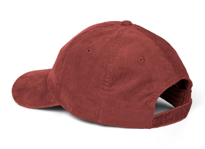 Vino cap in Burgundy corduroy, side view