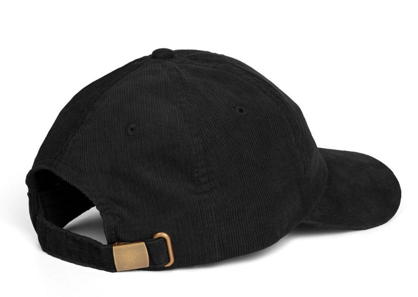 BOH VABBÈ DAI cap in Black corduroy, rear-side buckle view